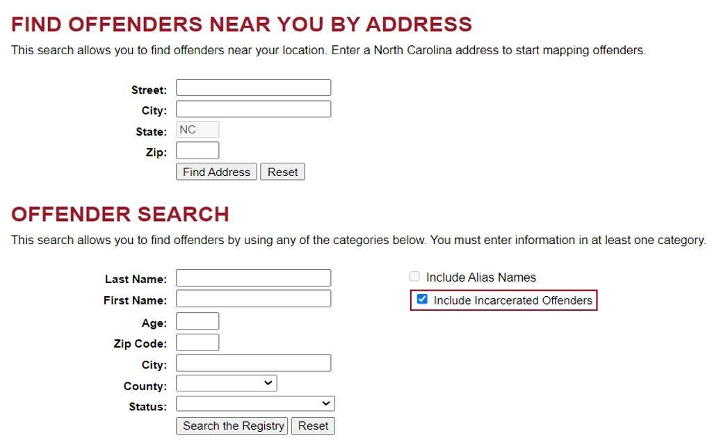 A screenshot showing sexual offenders or predators can be found using the NC sex offender registry. 