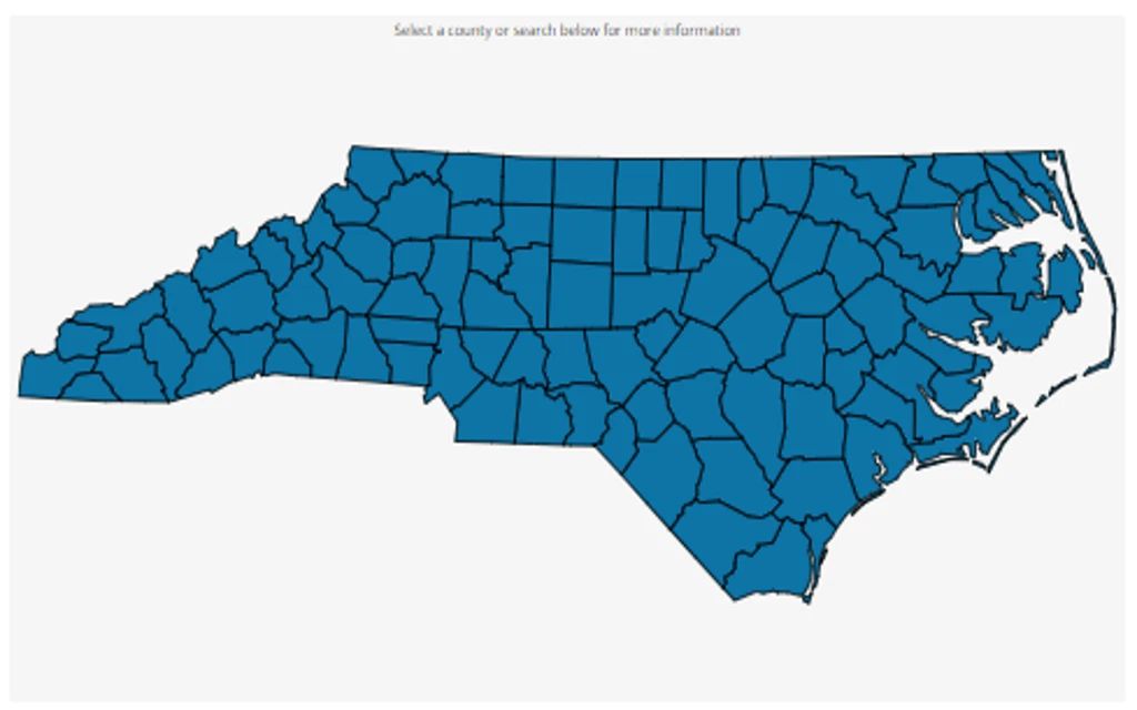 A county map showing where court records such as free marriage records can be obtained in NC. 