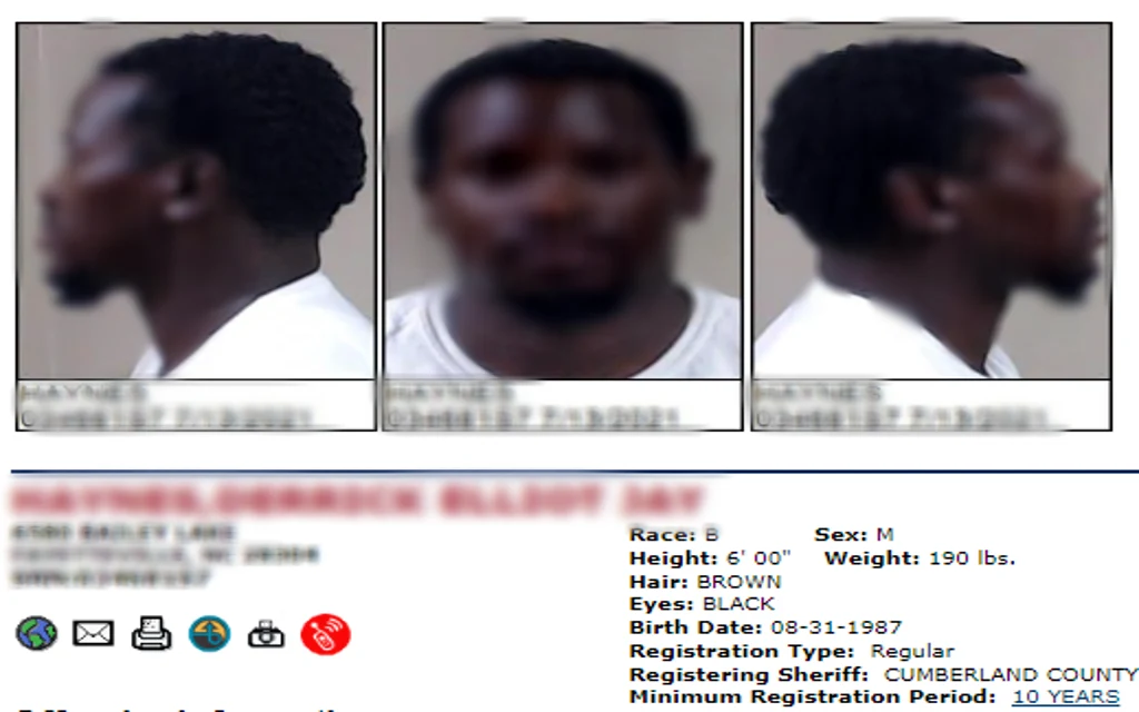 A criminal's mugshot who was listed on the sex offender registry in NC. 
