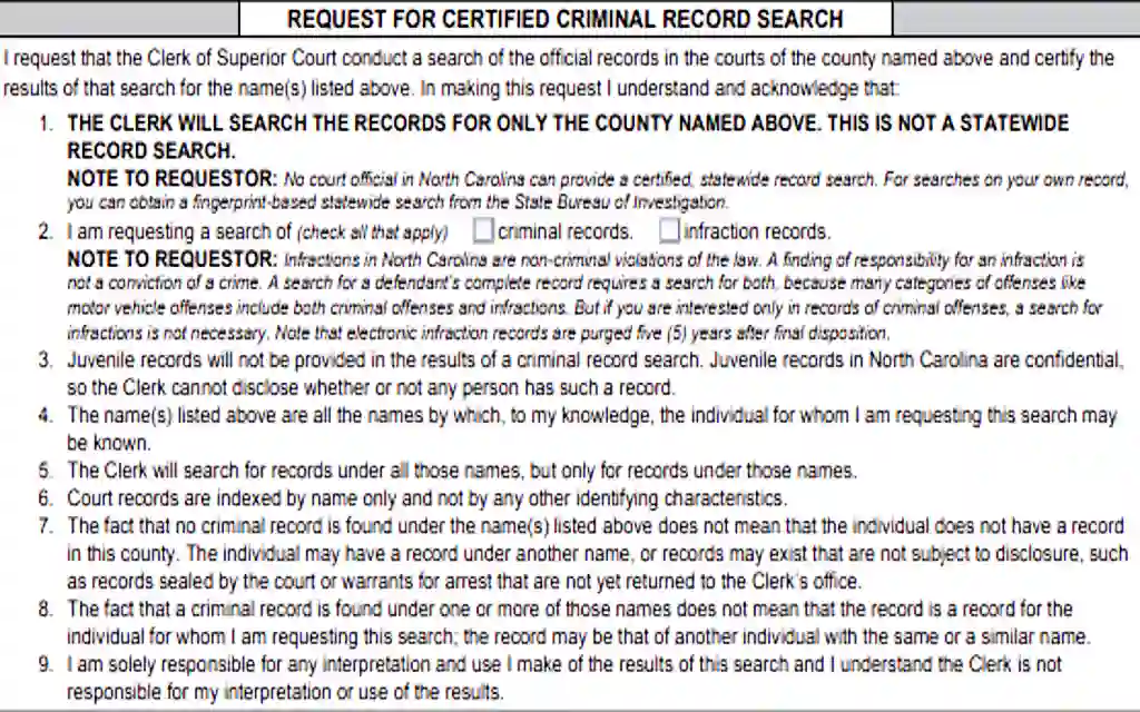 A screenshot showing requests for certified criminal records can be done through the superior courts in some cases. 